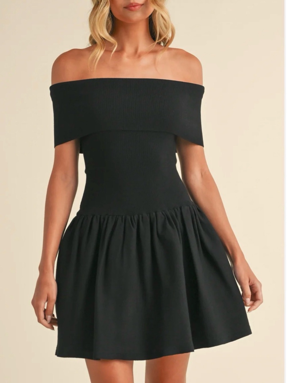 Off the Shoulder Black Mini Dress